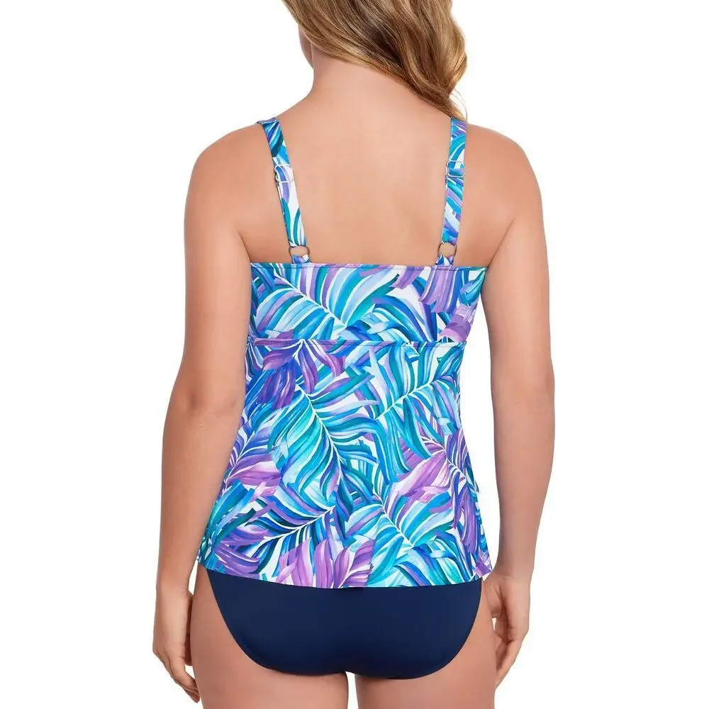 Swim Solutions Tummy-Control Faux-Tankini One-Piece Swimsuit Modest NWT Size 8 - Picture 2 of 13